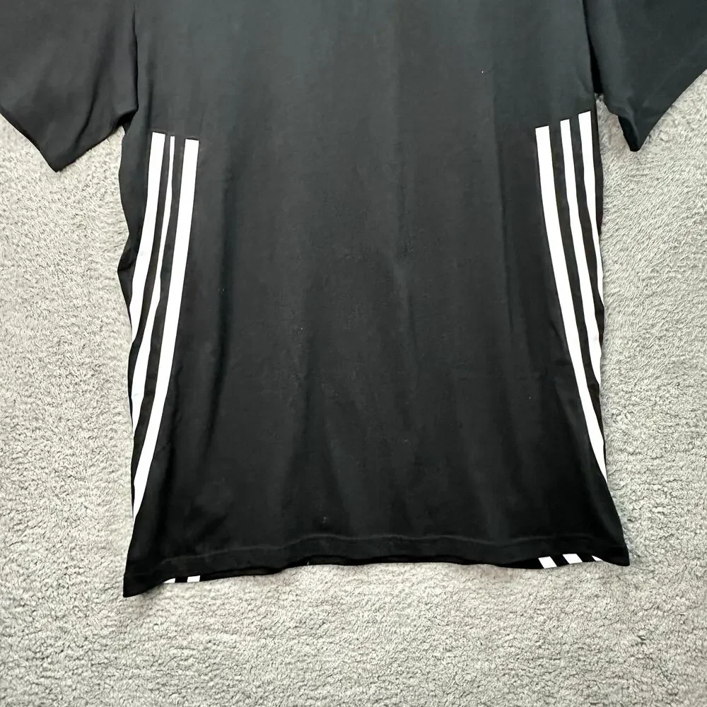 Adidas NWT Men's‎ Large Black Short Sleeve Shirt White Logo Stripes Long Active